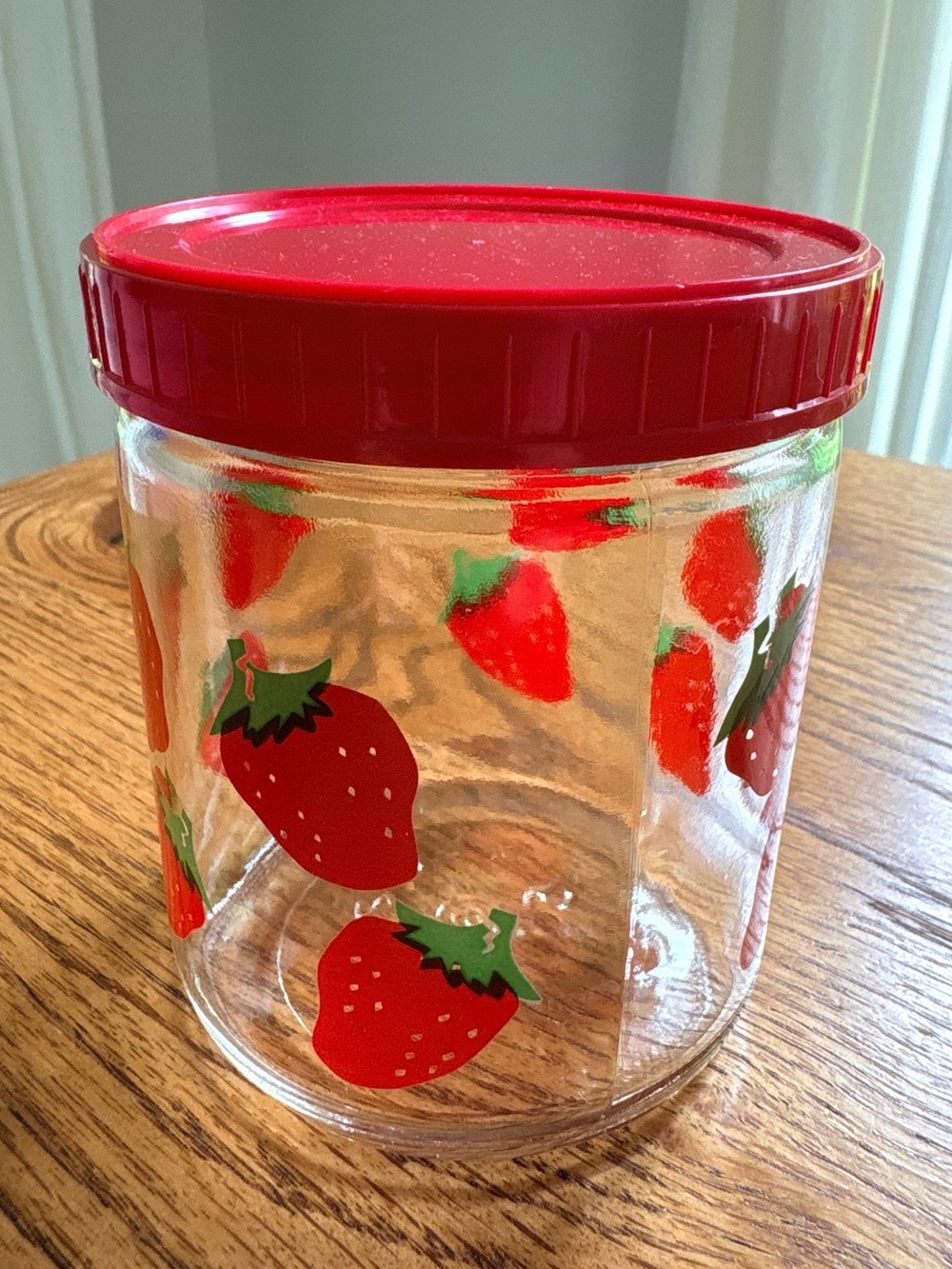 Vintage Red Strawberry Glass Storage Jar with Lid ~14 ozs. - Picture 2 of 13